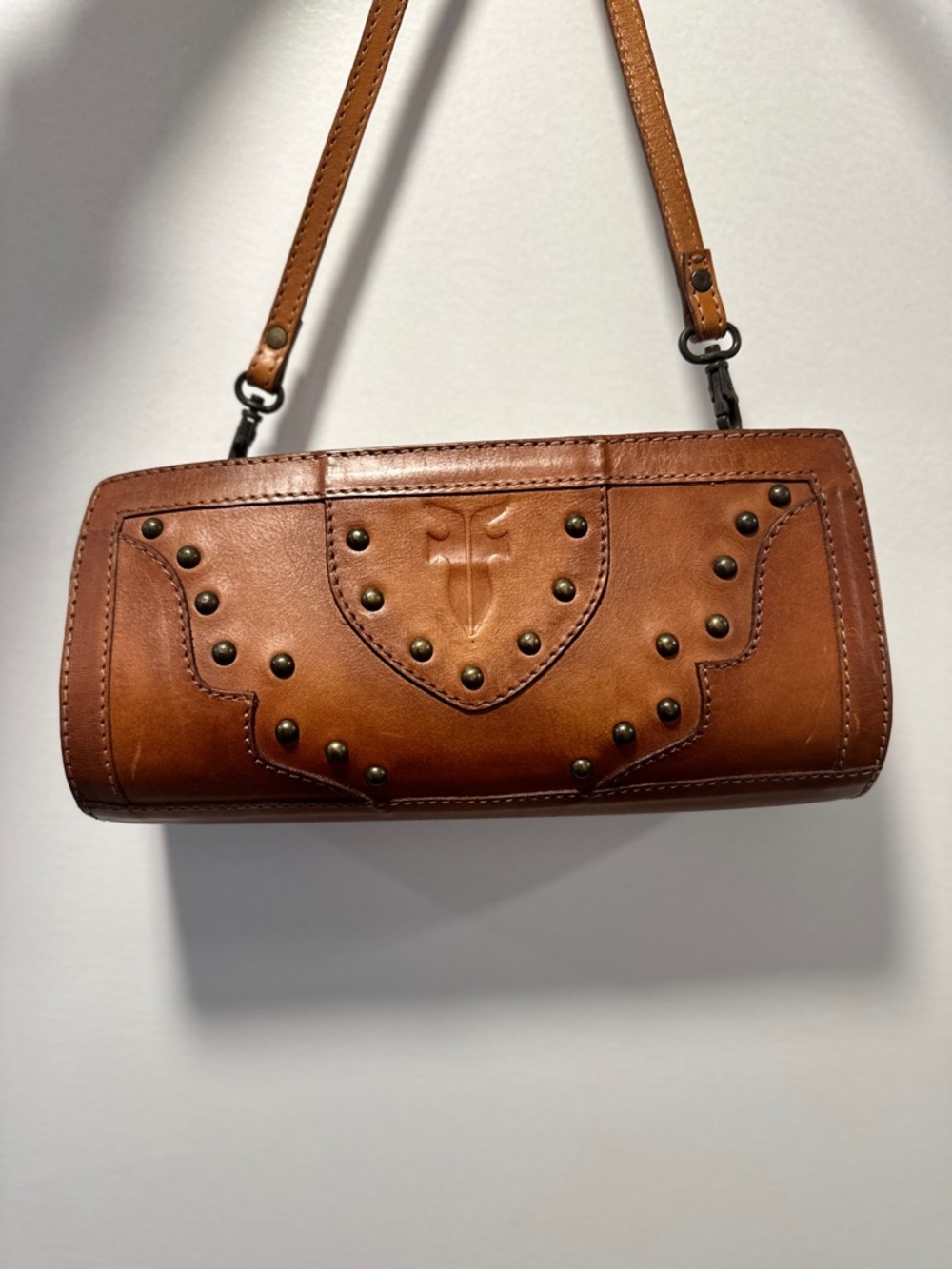 Frye Leather Studded crossbody/clutch, brown